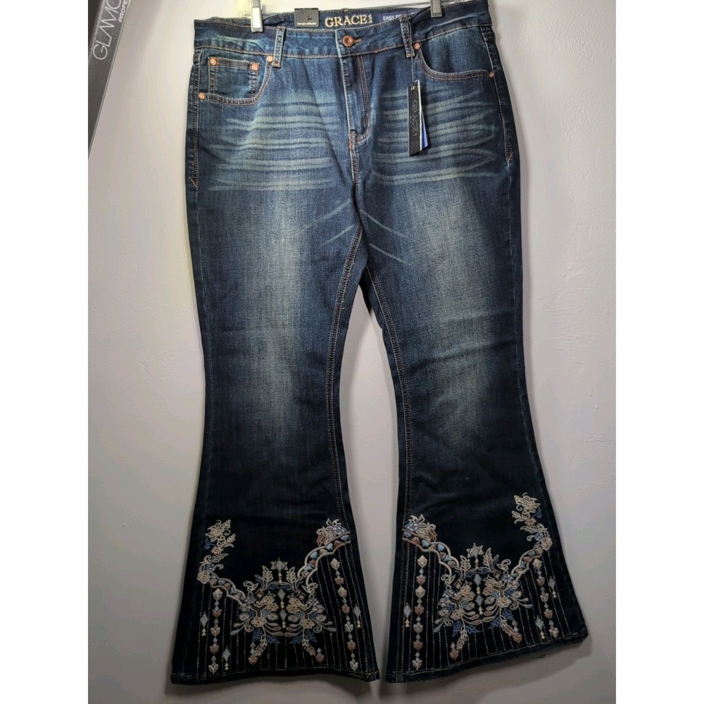 Grace In LA Jeans Flare High Rise Western Embroidered  Stretch‎ Boot Rodeo 27